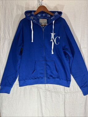 KC Royals MLB Soft As A Grape Zip Up Hoodie Jacket Blue Sz 2X Like New